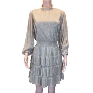 Sam & Jess Metallic Tiered Ruffle Mini Dress Long Sleeve Shimmer Party Size L